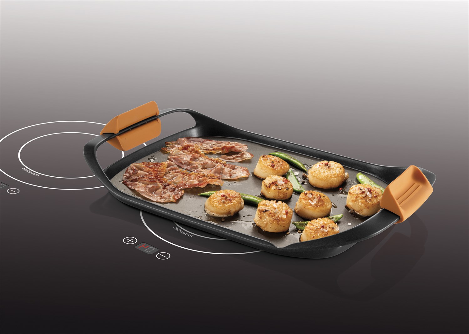 Grillpande 42 x 28 cm med glat overflade og 2 termiske zoner - Hurtig levering