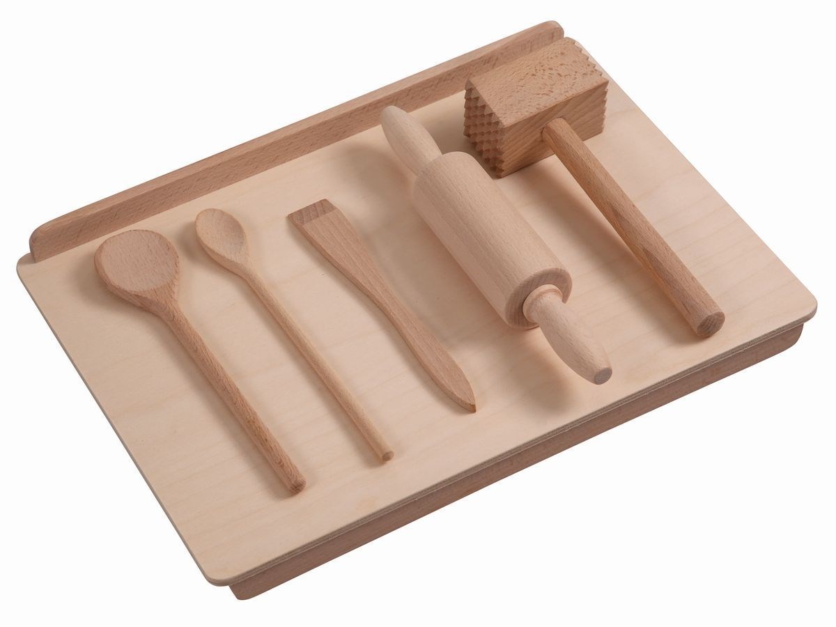 Køkkensæt i bøgetræ til børn, 6 dele – Hurtig levering